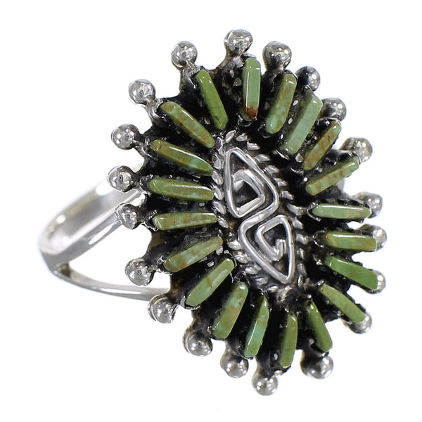 Southwest Silver Turquoise Water Wave Needlepoint Ring Size 7-1/2 QX85042